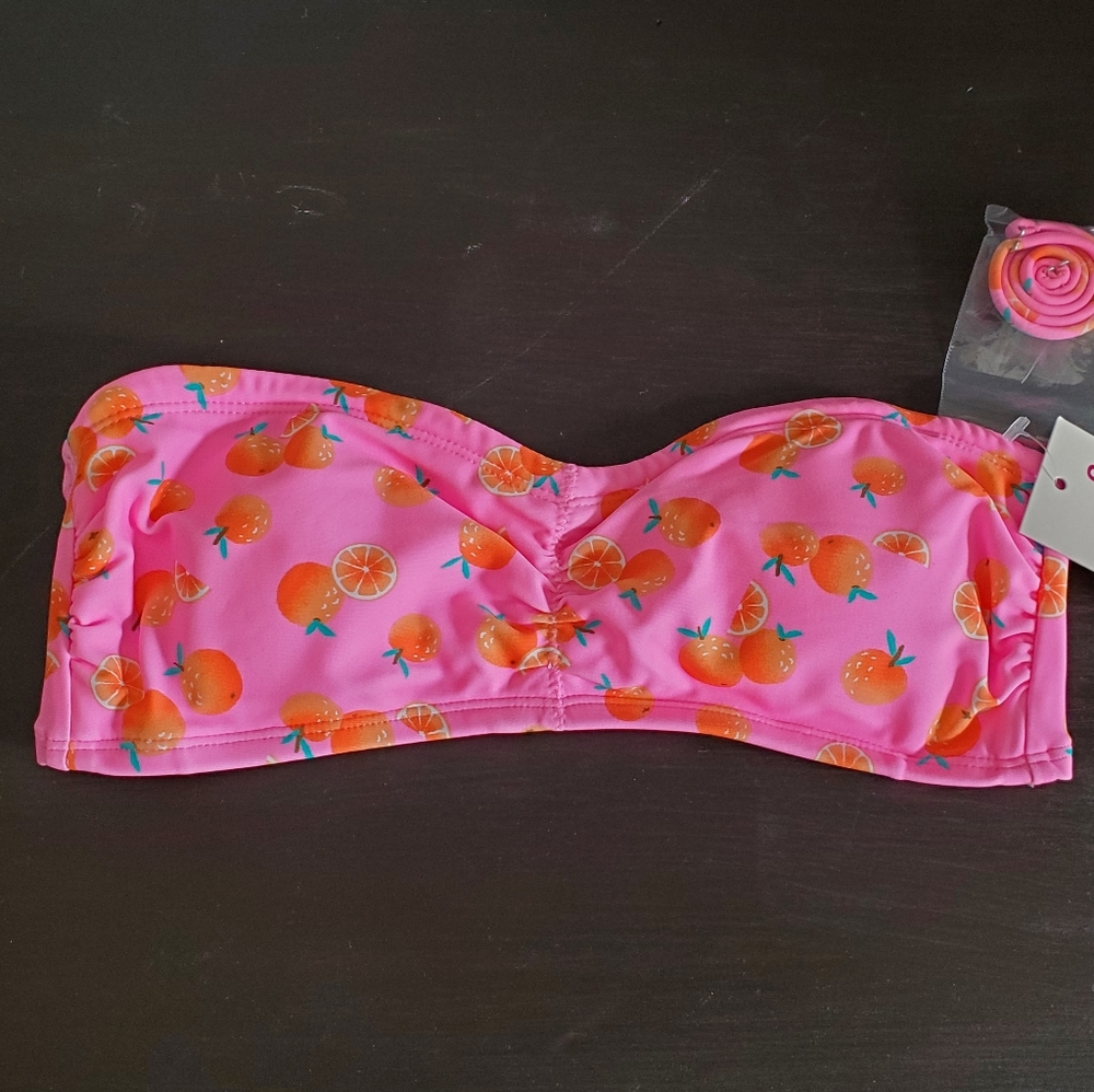 SO pink oranges bandeau bikini top removable strap small